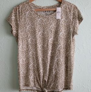 Ann Taylor Loft 100% Linen Green Floral Short Sleeve Tie Front Top New